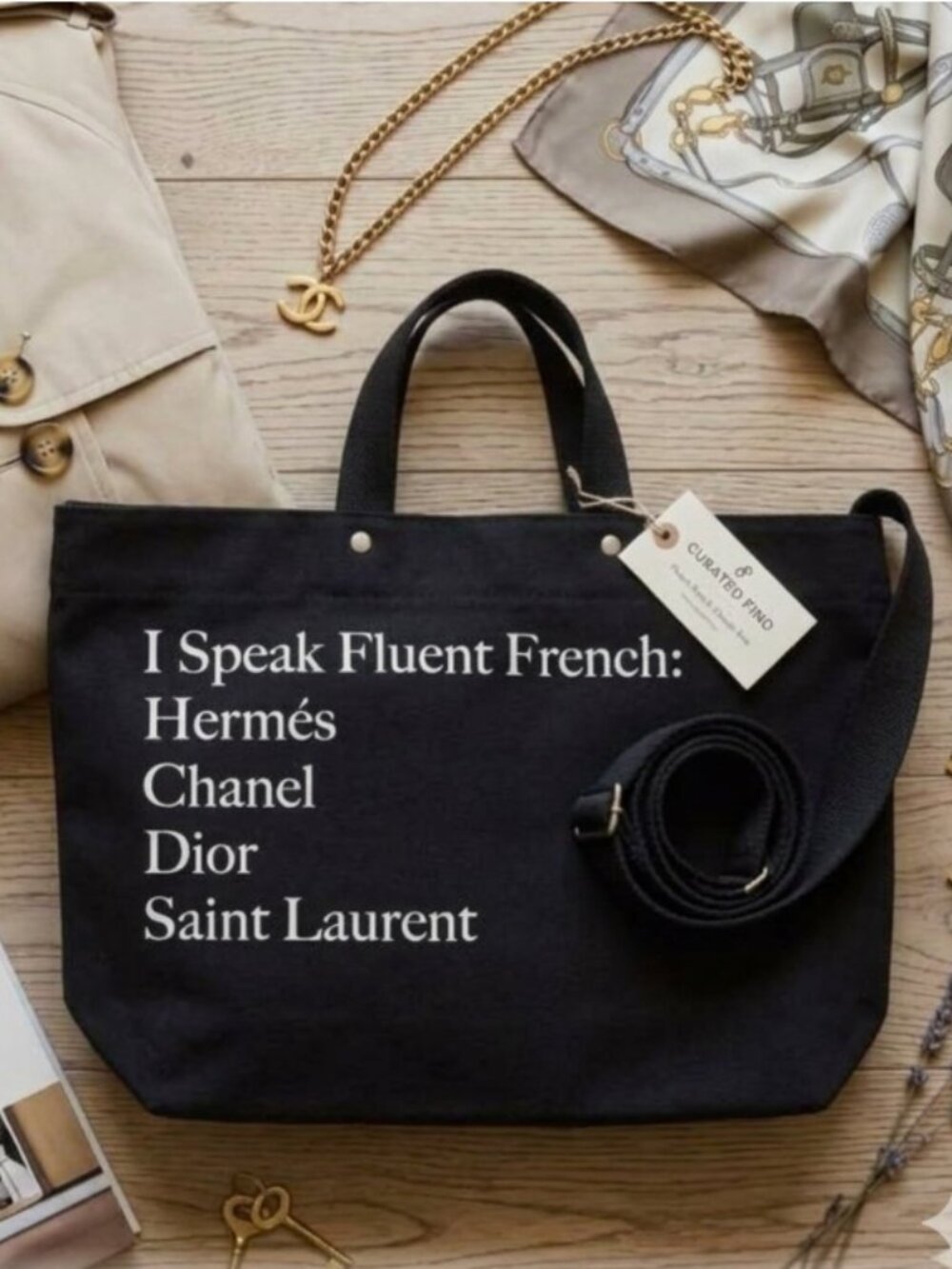 I Speak Fluent French Canvas Crossbody Tote Bag NEW